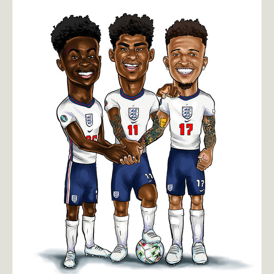 A4 digital colour caricature with 3 people