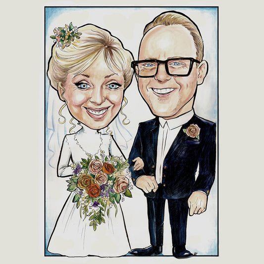 A4 hand painted wedding caricature 2 people